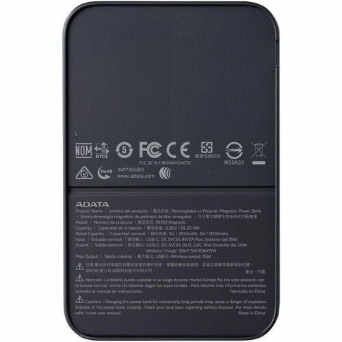 Power Bank ADATA R050 Magnetic 5000mAh - Cargador Portátil Inalámbrico con Soporte