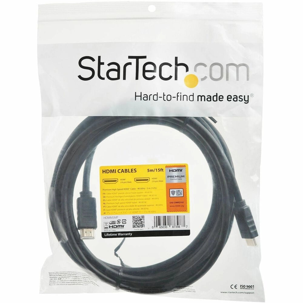 Cable HDMI 4K 5 Metros StarTech HDMM5MP Certificado Premium 2.0 HDR