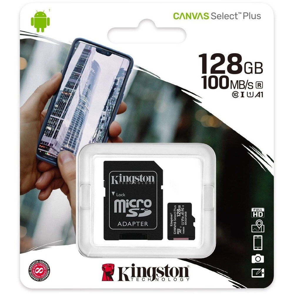Kingston Canvas Select Plus 128GB MicroSDXC - Tarjeta Memoria Ultra Rápida 100MB/s para Móviles