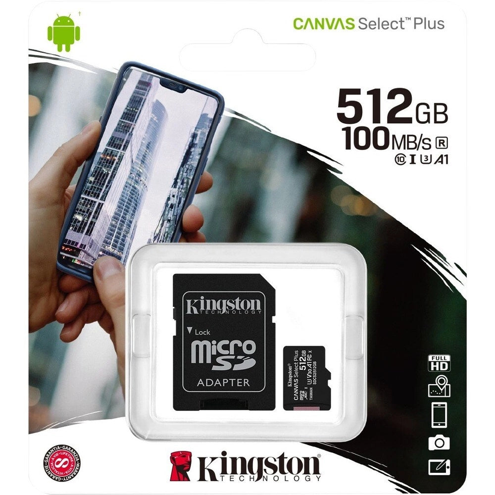 Kingston Canvas Select Plus 512GB microSDXC - Tarjeta Ultra Rápida 100MB/s para Móviles y Cámaras