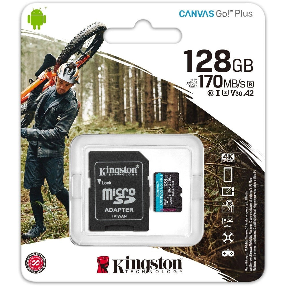 Kingston Canvas Go Plus 128GB microSDXC - Tarjeta Ultra Rápida 170MB/s para Fotos y Videos 4K