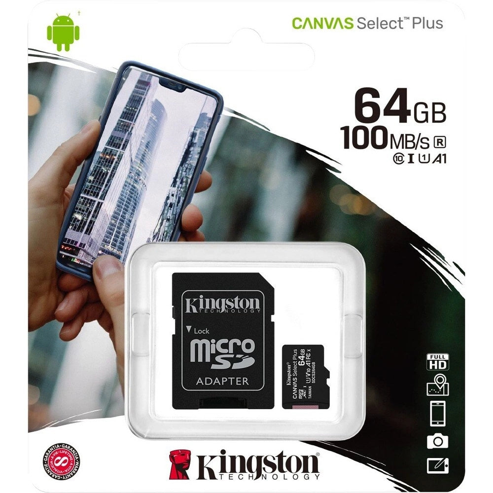 Kingston Canvas Select Plus 64GB MicroSDXC - Tarjeta Memoria Ultra Rápida 100MB/s para Android