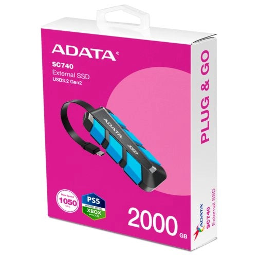 SSD Externo ADATA SC740 2TB USB-C - Velocidad 1050MB/s para Gaming y Creación