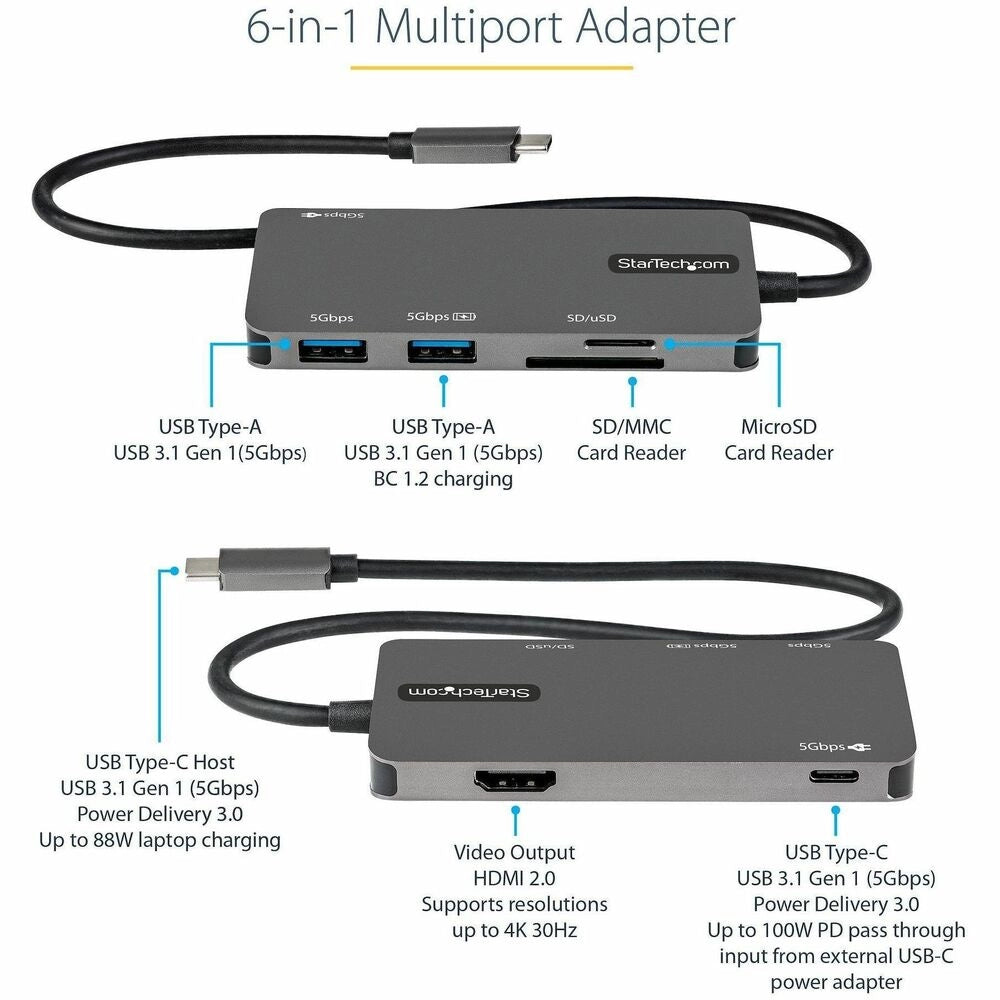 StarTech Adaptador USB-C Multipuerto 4K HDMI - 100W PD y 10Gbps USB 3.2