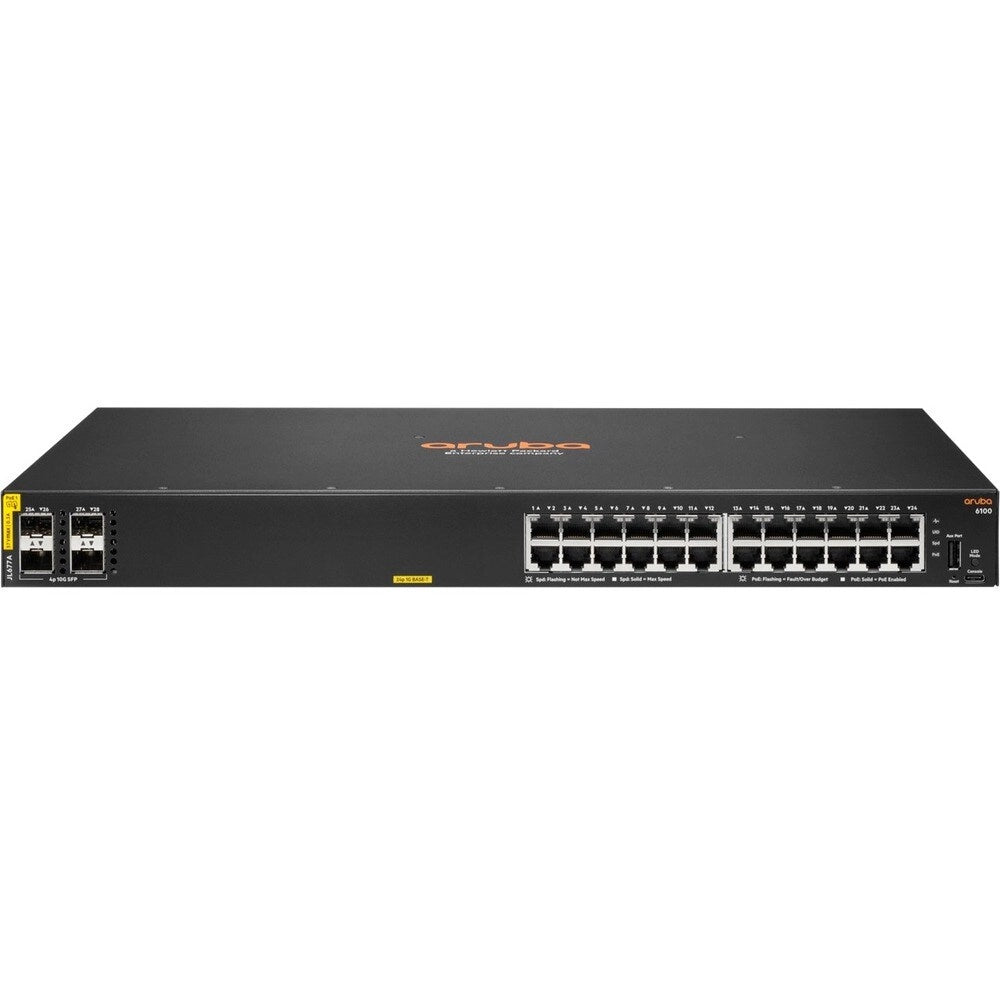 Switch Aruba 6100 24 Puertos Gigabit PoE+ 370W con 4 SFP+ JL677A